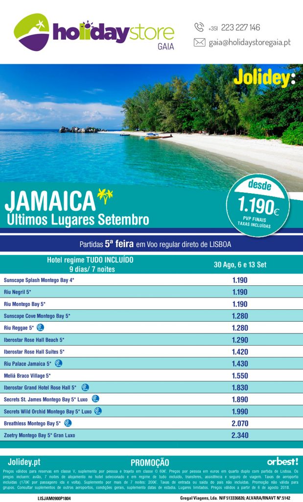 JAMAICA - Últimos Lugares Setembro - Holiday Store Gaia